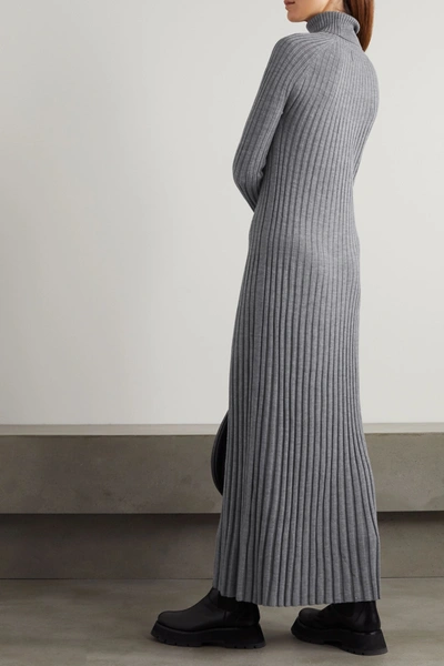 Shop Loulou Studio Ribbed Wool Turtleneck Maxi Dress In Gray