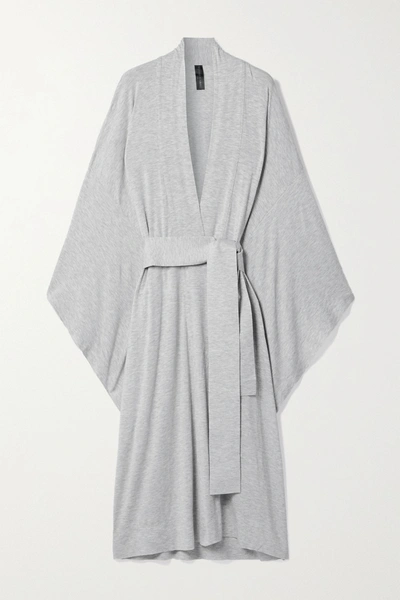 Shop Norma Kamali Belted Mélange Stretch-modal Robe In Light Gray