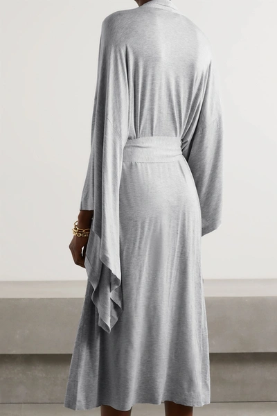 Shop Norma Kamali Belted Mélange Stretch-modal Robe In Light Gray