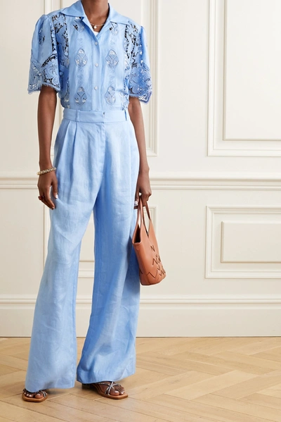 Shop Miguelina Ainsley Linen Wide-leg Pants In Light Blue