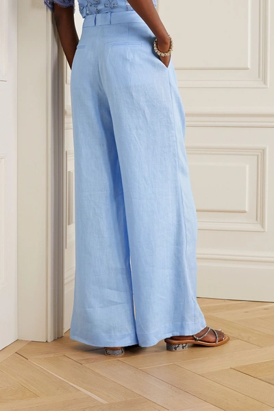 Shop Miguelina Ainsley Linen Wide-leg Pants In Light Blue