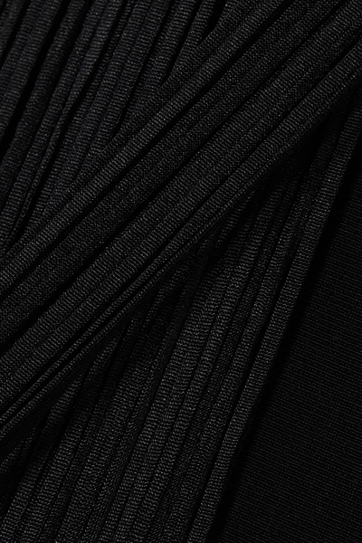 Shop Herve Leger Fringed Cutout Stretch-knit Dress In Black