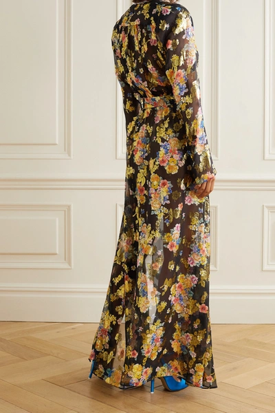 Shop Attico Floral-print Fil Coupé Silk-blend Chiffon Wrap Maxi Dress In Black