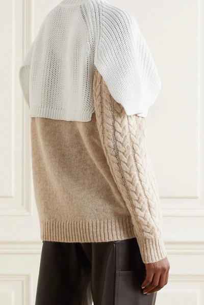 Shop Tibi Layered Two-tone Cable-knit Cotton And Wool-blend Sweater In Sand