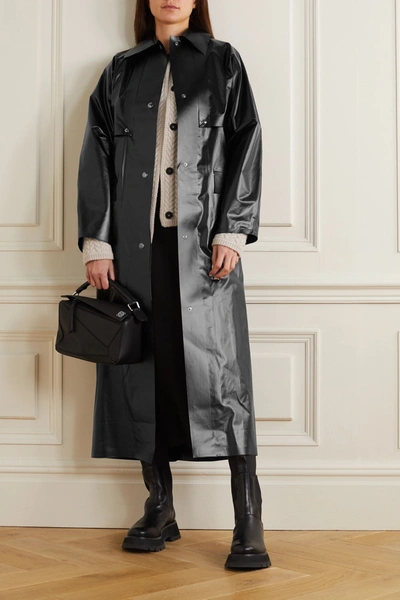 Shop Kassl Editions Reversible Convertible Vinyl Trench Coat In Black