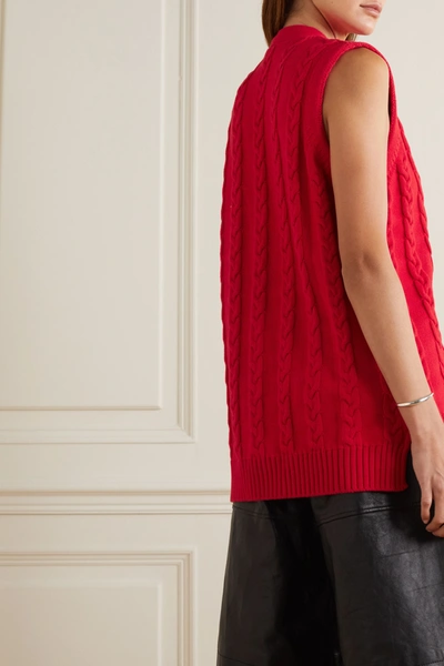 Shop Ganni Cable-knit Cotton-blend Vest In Red