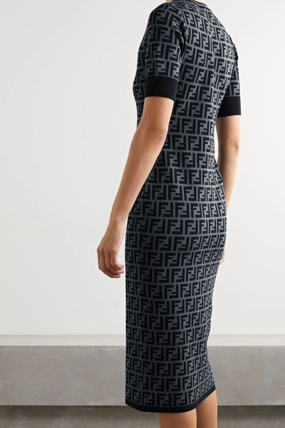 Shop Fendi Jacquard-knit Midi Dress In Gray