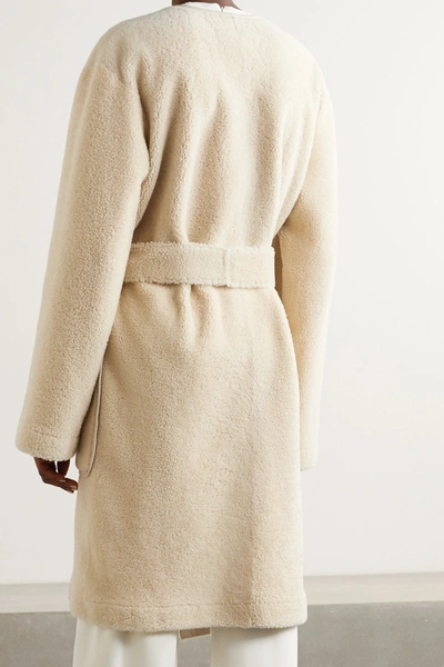 Shop Loewe Belted Leather-trimmed Shearling Coat In Cream