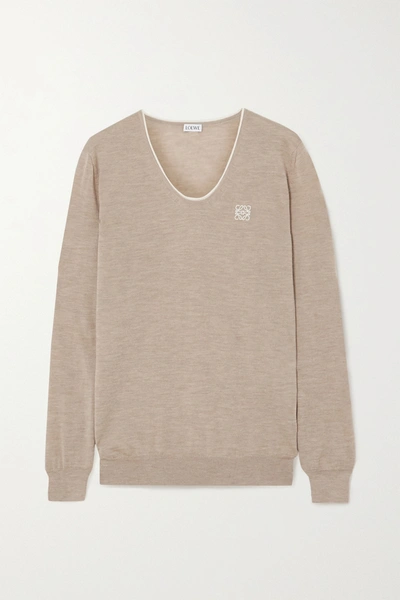 Shop Loewe Embroidered Cashmere And Cotton-blend Sweater In Beige