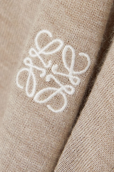 Shop Loewe Embroidered Cashmere And Cotton-blend Sweater In Beige