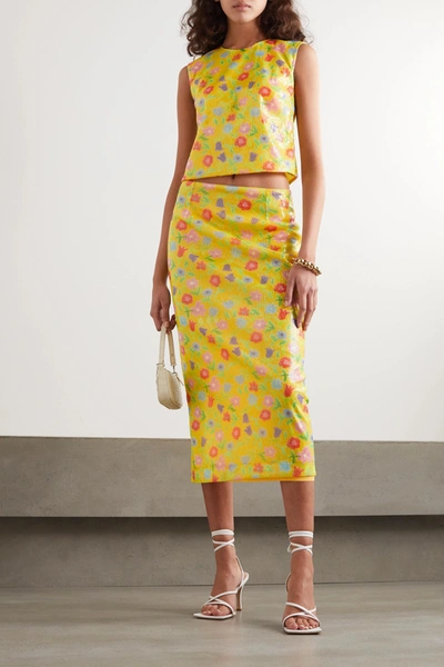 Shop Bernadette Roxanne Sequined Tulle Midi Skirt In Yellow