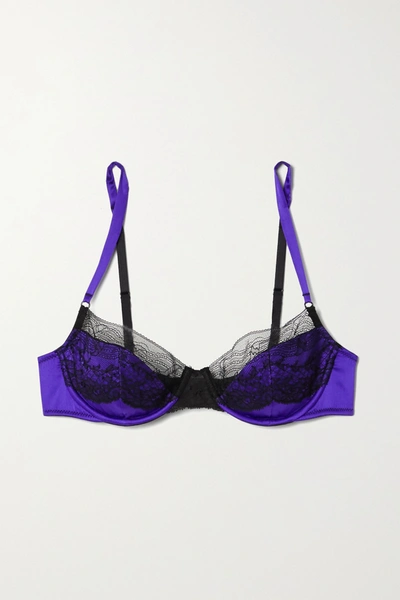 Shop Kiki De Montparnasse Le Shock Lace-trimmed Stretch-silk Underwired Bra In Purple