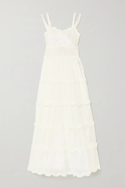 Shop Fendi Ruffled Silk-organza Maxi Dress In Ivory