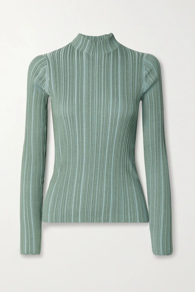 Shop Acne Studios Ribbed Cotton-blend Turtleneck Sweater In Gray Green