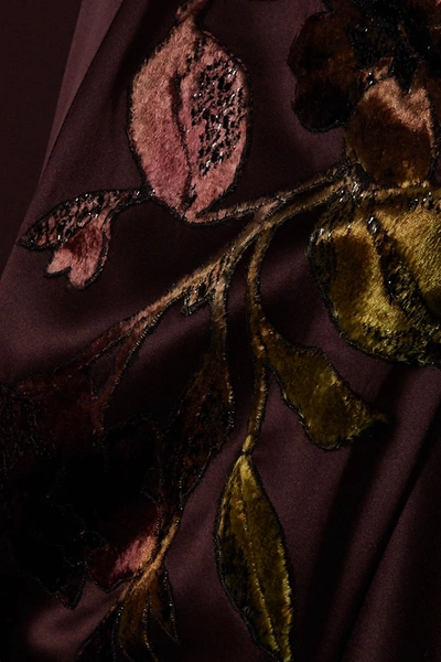 Shop Carine Gilson Belted Appliquéd Embroidered Silk-satin Robe In Burgundy