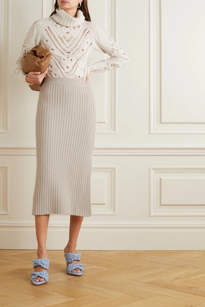 Shop Altuzarra Orville Ribbed-knit Midi Skirt In Ivory