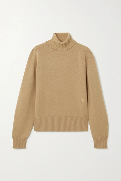 Shop Chloé Embroidered Cashmere Turtleneck Sweater In Brown