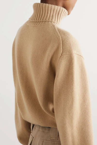 Shop Chloé Embroidered Cashmere Turtleneck Sweater In Brown