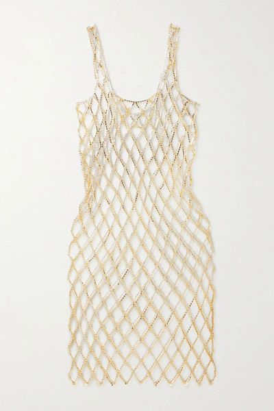 Shop Area Crystal-embellished Chainmail Midi Dress In Gold