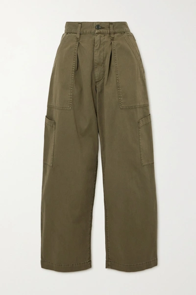 Shop Agolde Mari Cotton-twill Tapered Pants In Green