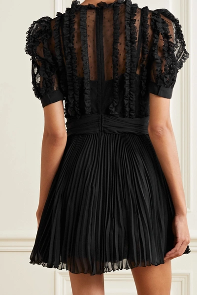 Shop Dolce & Gabbana Lace-trimmed Point D'esprit Tulle And Plissé-chiffon Mini Dress In Black