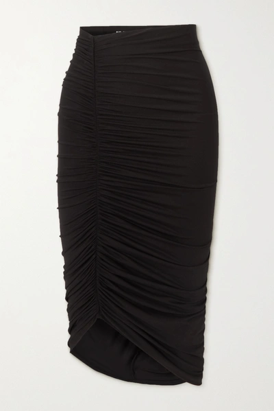 Shop Alix Nyc Langston Asymmetric Ruched Stretch-jersey Skirt In Black