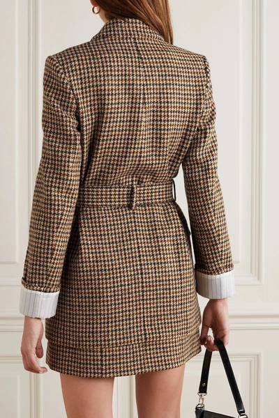 Shop Racil Farrah Belted Double-breasted Houndstooth Wool-tweed Blazer In Brown