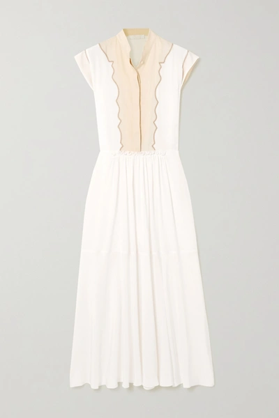 Shop Chloé Silk Crepe De Chine And Linen Midi Dress In White