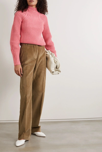 Shop Victoria Beckham Cotton-corduroy Straight-leg Pants In Light Brown