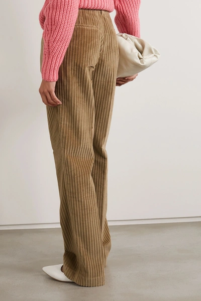 Shop Victoria Beckham Cotton-corduroy Straight-leg Pants In Light Brown