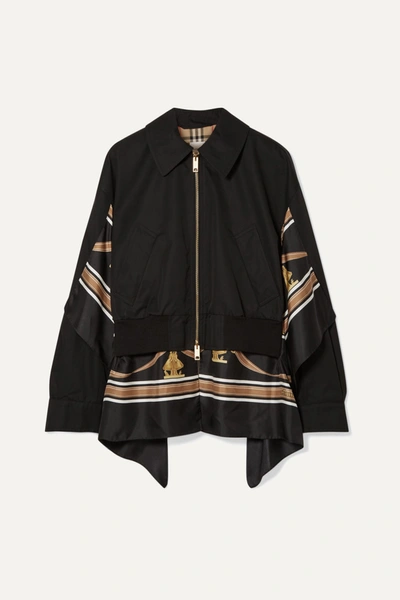 Shop Burberry Paneled Cotton-gabardine And Printed Silk-twill Jacket In Black