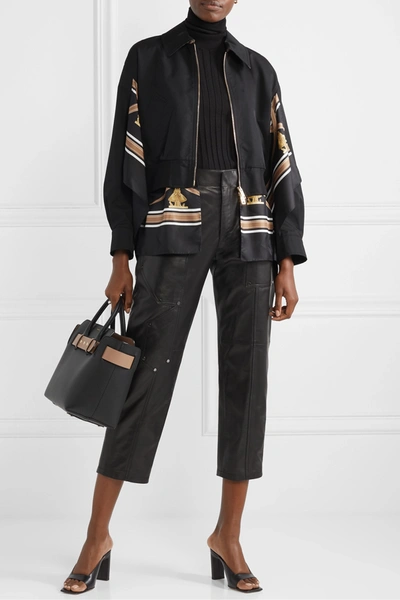 Shop Burberry Paneled Cotton-gabardine And Printed Silk-twill Jacket In Black