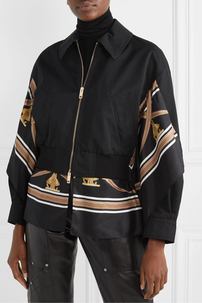 Shop Burberry Paneled Cotton-gabardine And Printed Silk-twill Jacket In Black