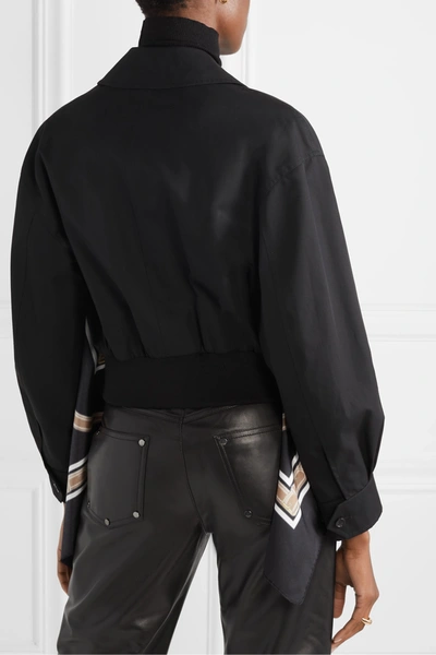 Shop Burberry Paneled Cotton-gabardine And Printed Silk-twill Jacket In Black