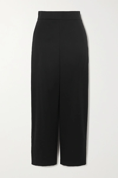 Shop Akris Cropped Cotton And Silk-blend Poplin Wide-leg Pants In Black