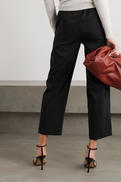 Shop Akris Cropped Cotton And Silk-blend Poplin Wide-leg Pants In Black