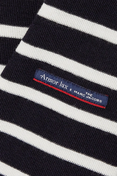 Shop The Marc Jacobs Armor-lux Embellished Striped Wool Turtleneck Sweater In Midnight Blue