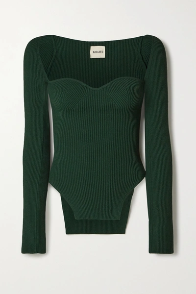 Shop Khaite Maddy Ribbed-knit Sweater In Dark Green