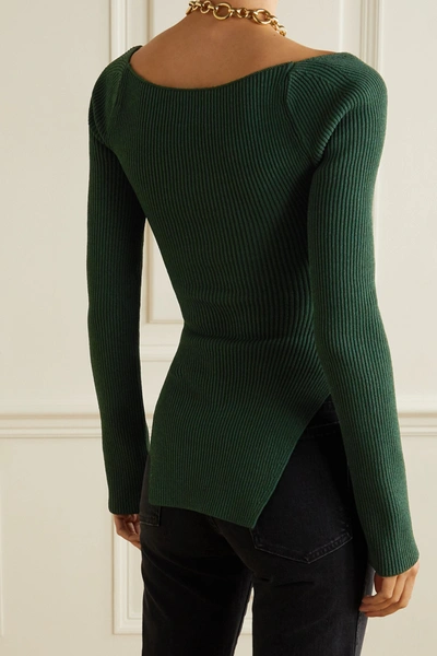 Shop Khaite Maddy Ribbed-knit Sweater In Dark Green