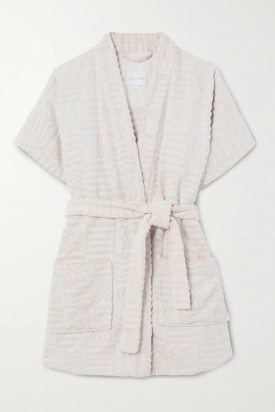 Shop Lucy Folk Horizon Belted Cotton-terry Robe In Ecru