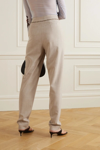Shop Andersson Bell Emma Belted Layered Mélange Woven Tapered Pants In Beige