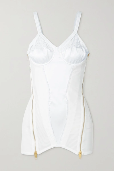 Shop Burberry Paneled Silk-satin, Tulle And Lace Bustier Top In White