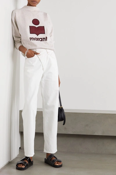 Shop Isabel Marant Étoile Moby Flocked Mélange Cotton-blend Jersey Sweatshirt In Ecru