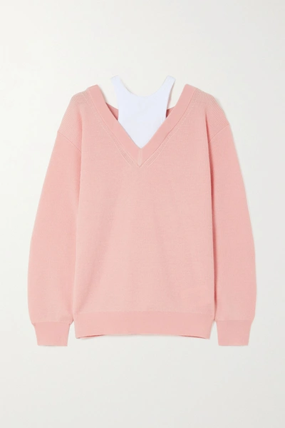 Shop Alexander Wang T Layered Merino Wool And Stretch-cotton Jersey Sweater In Peach