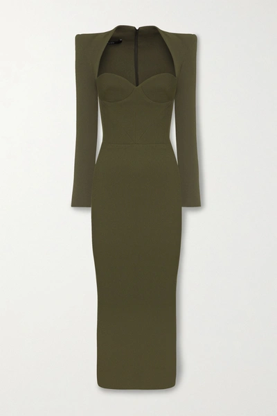 Shop Alex Perry Ambrose Crepe Midi Dress In Army Green