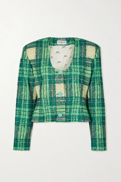Shop Rowen Rose Cropped Checked Wool-bouclé Jacket In Green