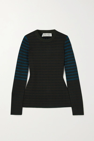 Shop Victoria Beckham Cotton Jacquard-knit Sweater In Dark Green