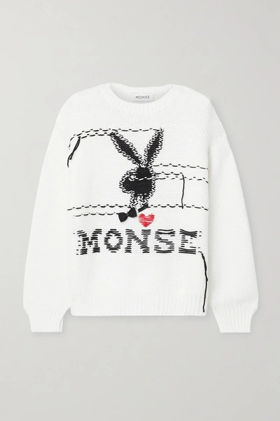 Shop Monse + Playboy Embellished Intarsia Wool Sweater In Ivory