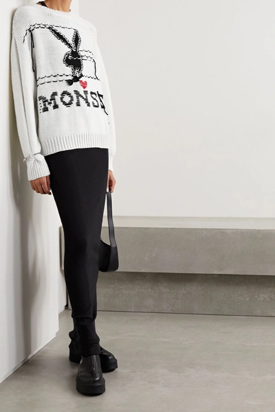 Shop Monse + Playboy Embellished Intarsia Wool Sweater In Ivory