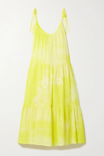 Shop Honorine Daisy Tiered Tie-dyed Crinkled Cotton-gauze Dress In Yellow